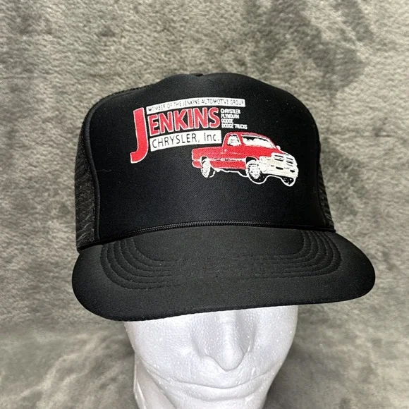 Vintage Trucker Mesh Hat Jenkins Chrysler Black Capital‎ Caps Snap Back