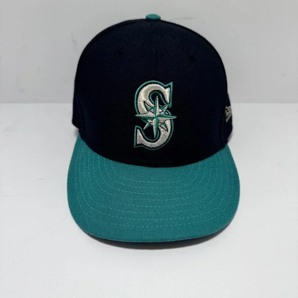 New Era 59FIFTY Seattle Mariners Hat Navy Teal On-Field‎ Fitted Cap 7 1/8 MLB