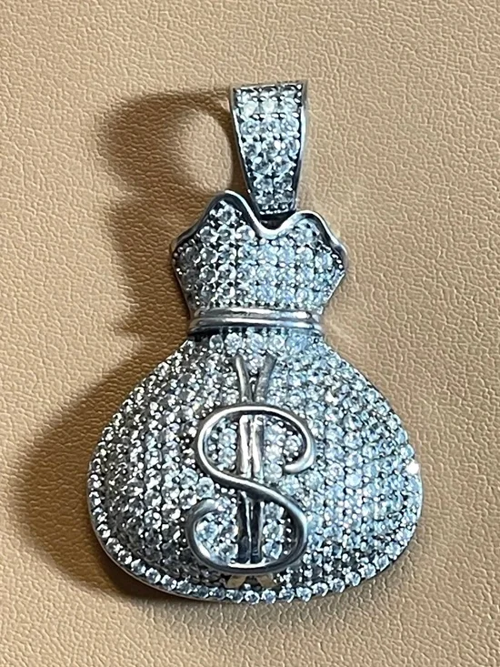 Money Bag Monopoly DahWear925 Sterling Silver CZ Hip Hop Pendant