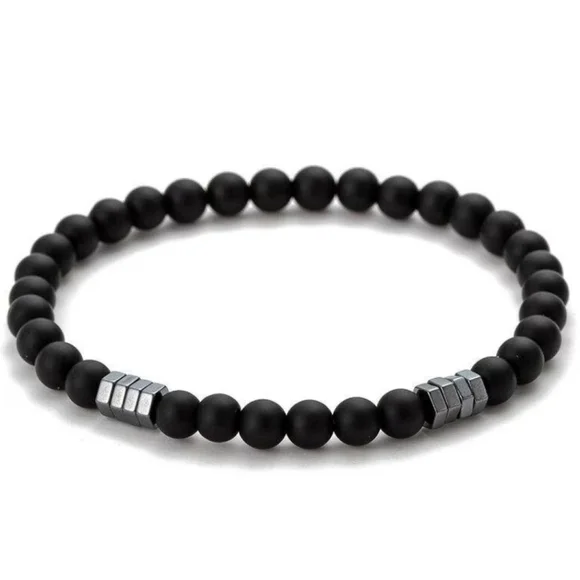 Natural Black Agate & Hematite 7.5