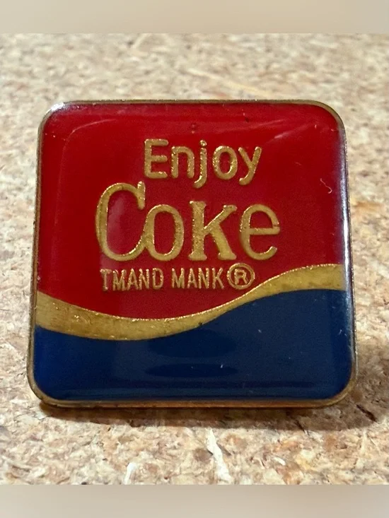 Vintage Coca Cola Enjoy Coke Lapel Pin Blue Red Brooch Collectable