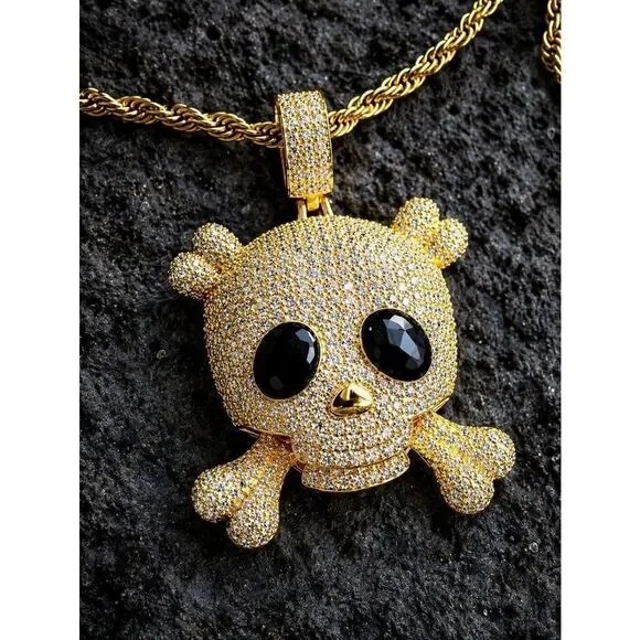 14k Gold Plated Skull and Bones Necklace
