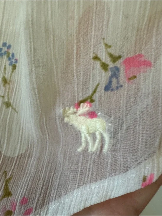 Abercrombie & Fitch 90s Vintage Peasant baby doll sheer White Blouse,pink roses