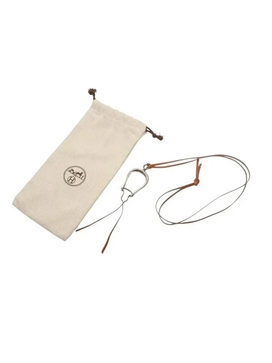 Hermes Leather Necklace Choker Horse Tackle Brown String Silver