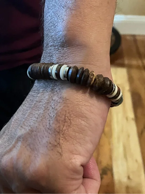 Men's Bracelet Wood (7 in a row), Gemstones, Hematite + stone beads