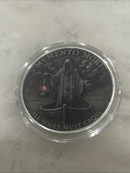 Memento Mori Decorative Coin - Black and Silver