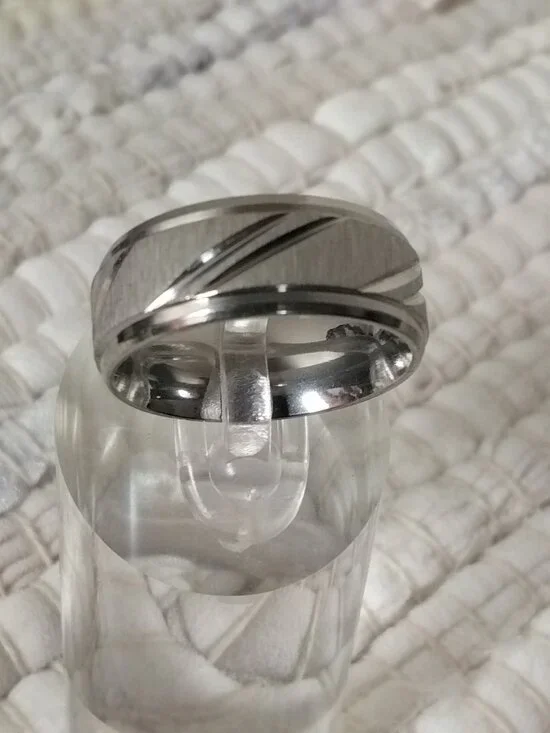 Size 12 Stainless Steel Wedding Bands – 8 mm Diagonal Groove Design