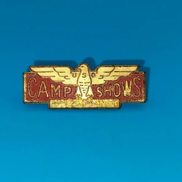 Vintage USO Camp Shows Eagle Pinback Badge Bastian Bros Military Pin
