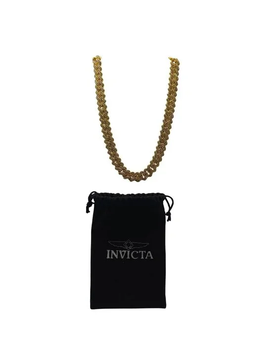 Invicta Mens Gold Tone Cuban Link Necklace Iced Out Crystal Detailing 20