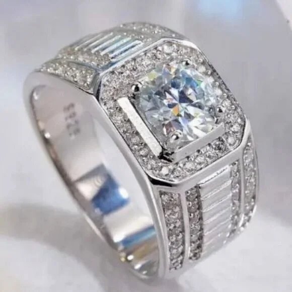 Carti 1ct Moissanite Luxury Ring - Exquisite 925 Sterling Silver Men Size 11