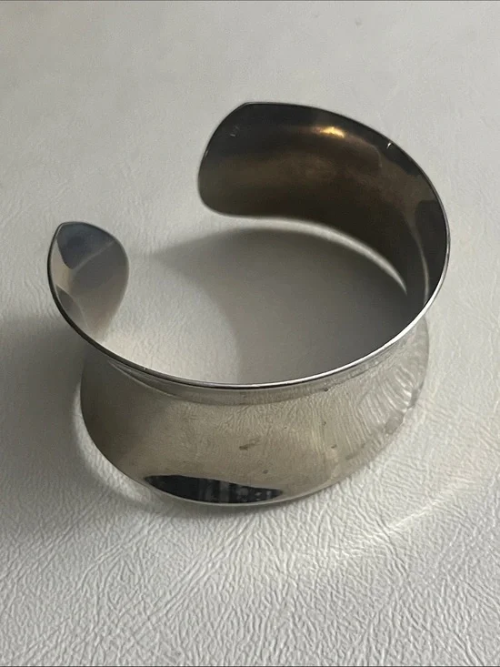 Men's 925 Silver Heavy Stainless Steel Cuff Bracelet - Minimalist Design