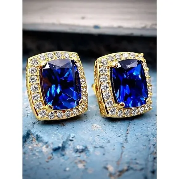 Lab Simulated Sapphire & Diamond Earrings