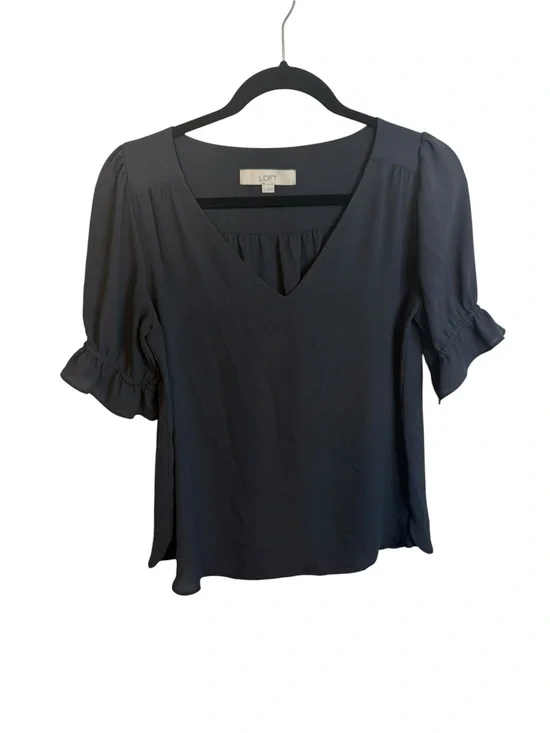 Loft Gray V-Neck Puff Sleeve Peasant Blouse