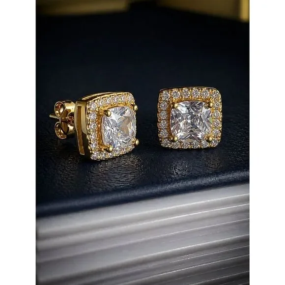 Gold Square Micro Pave Stud Earrings