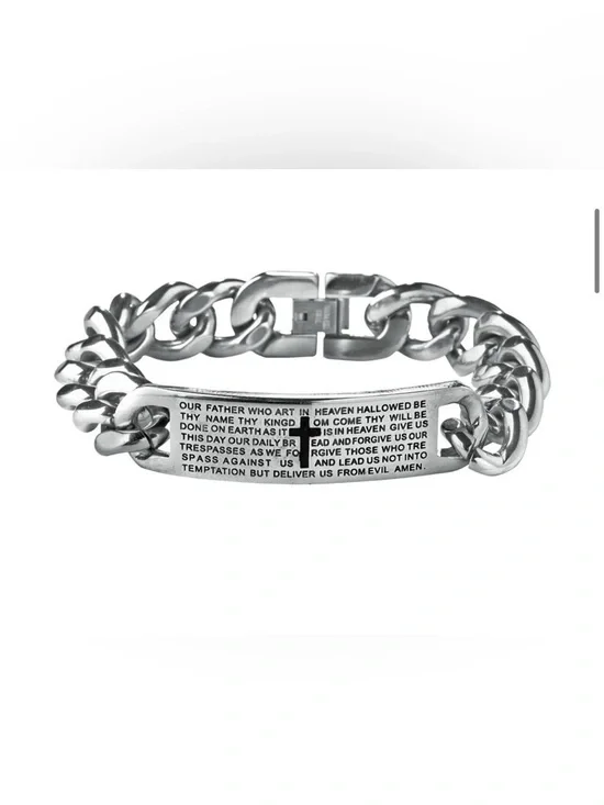 Lord's Prayer Stainless Steel Curb Bracelet