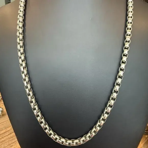 SHR Stainless Steel Heavy Round Box Chain Necklace 57g Venetian Link 22” Length