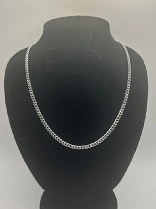 Real Silver Cuban Chain Stainless Steel Plated 4mm 22 Inch Durable Waterproof