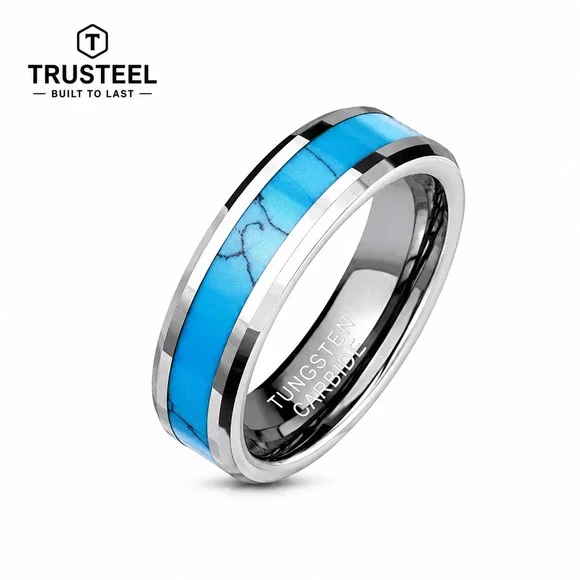Tungsten Carbide turquoise inlay Ring Men Women band size 10