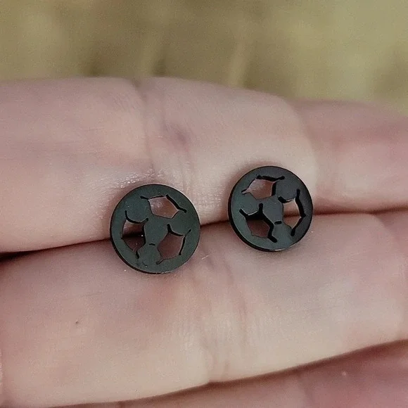 Soccer Ball Stud Earrings, black