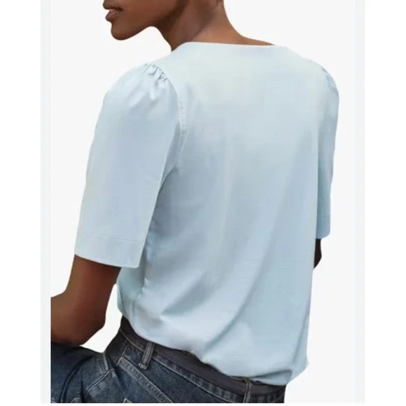 LOFT Womens Light Blue Short Sleeve Button Shoulder Puff‎ Sleeve Blouse XS