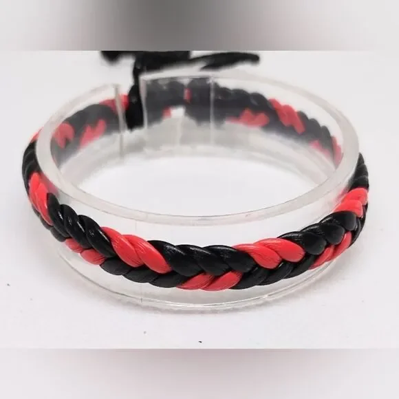 Men's bracelet leather braided black Red new‎ e59