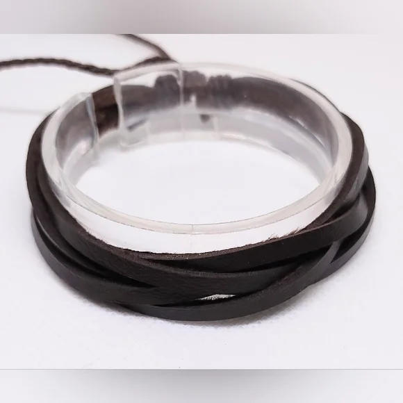 Men's Brown‎ Leather Bracelet Layered New f87