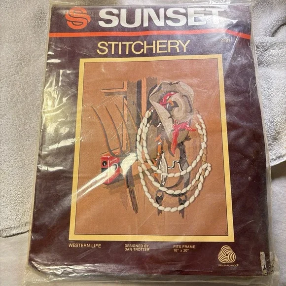 Vintage 1982‎ Sunset Stitchery Western Life Dan Trotter Fits Frame 16