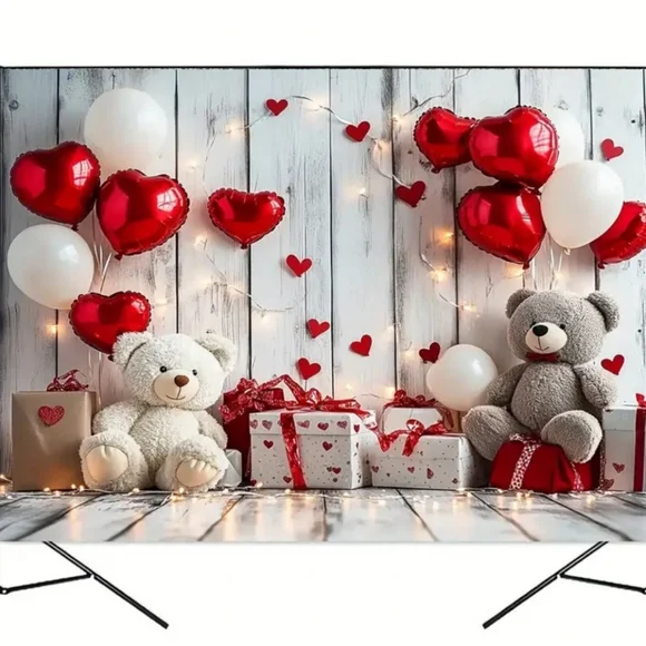 Teddy Bear Red Balloon Love Heart Party Backdrop Tapestry 70x59 NEW V10