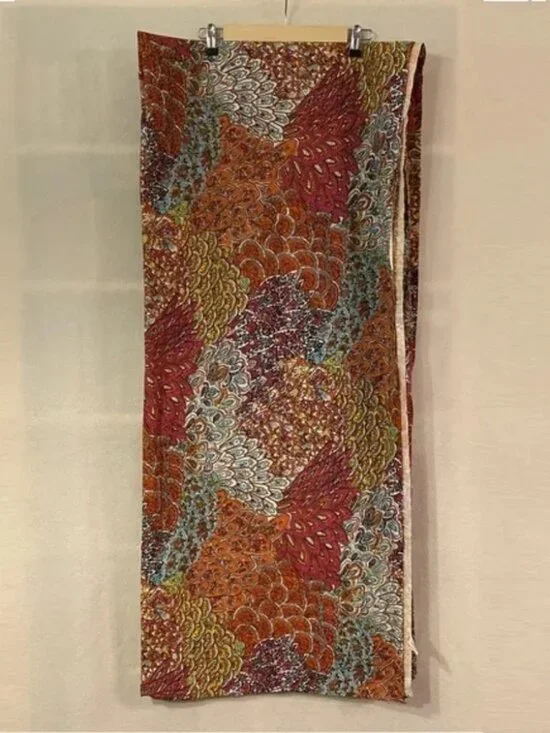 Anthropologie cotton pink orange feather print 84