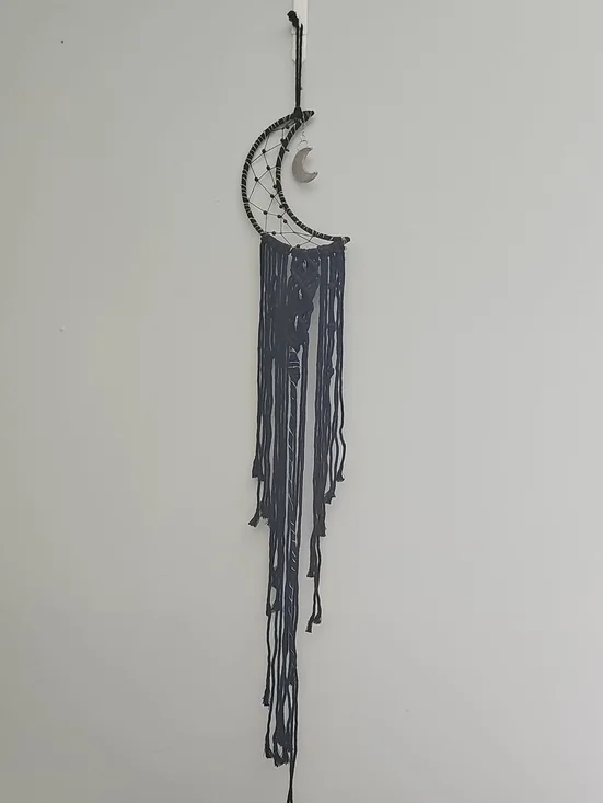 Handcrafted Black Moon Dreamcatcher Wall Hanging - Boho Wall Decor
