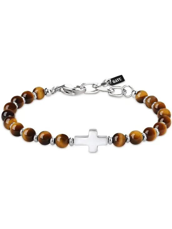 Stylish Men's Beaded Cross Bracelet - Crystal Accents, Perfect Gift for Him