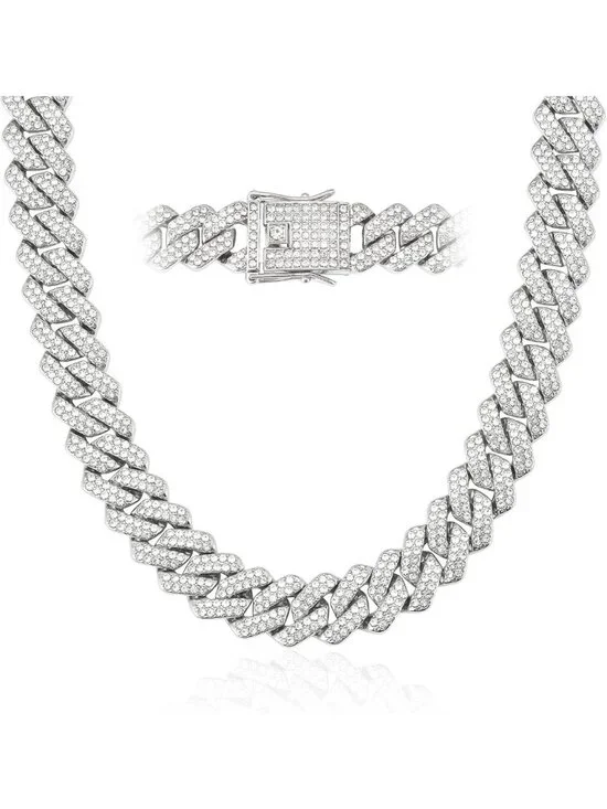 Men's Iced Out Cuban Link Chain Necklace - 18K Gold & Silver Hip Hop Jewelry