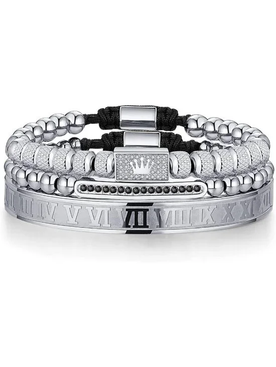 Stylish Stainless Steel Crown Cuff Bracelets for Men - 18kt Gold Set