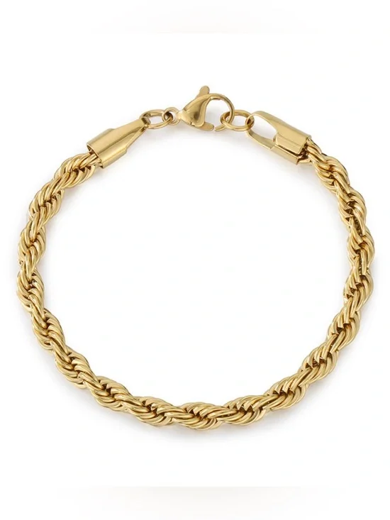 NWOT Stainless Steel Gold Rope Chain Bracelet 9in