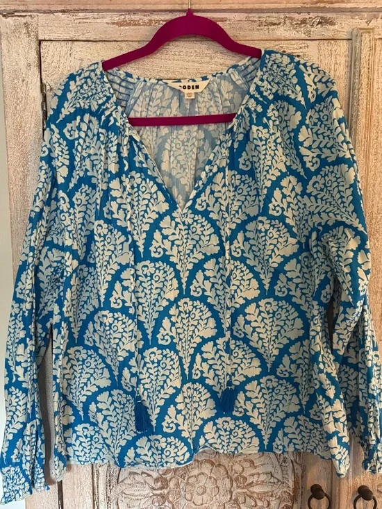 Boden paisley print cotton peasant blouse