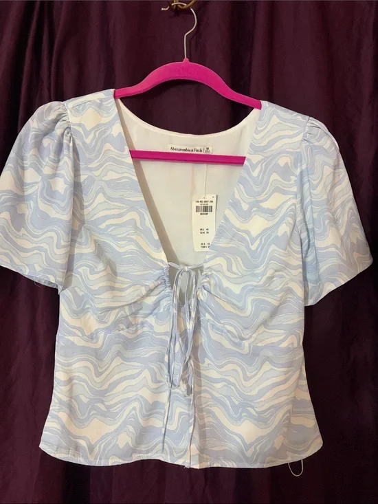 Abercrombie & Fitch Light Blue Marble Tie-Front Blouse