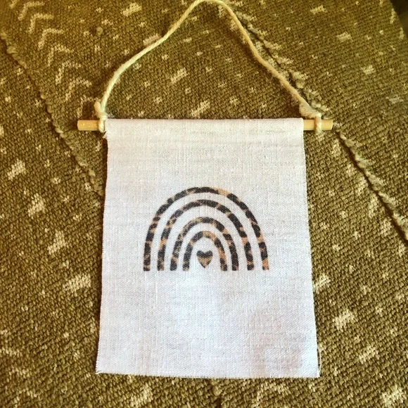 Neutral Linen Rainbow Wall Hanging with Heart - Unbranded