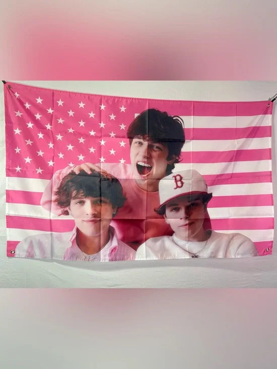 Sturniolo Triplets Pink & White American Banner Tapestry 5x3Ft. With 4 Grommets