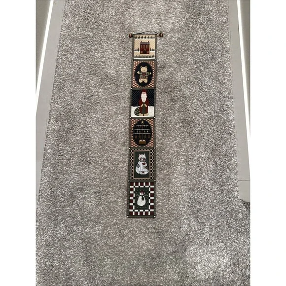 Christmas Bell Pull Holiday Wall Tapestry Santa Tree‎ Cat Snowman Folk USA Made