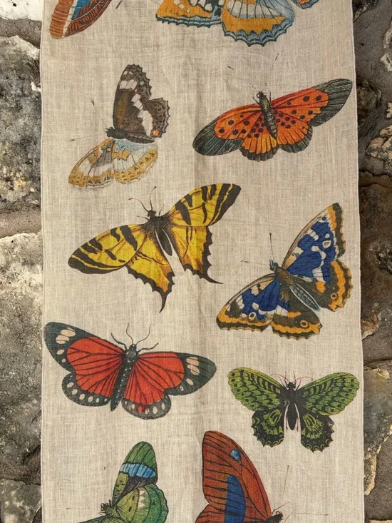Vtg Linen Butterfly Accent Panel Tapestry Wall Hanging
