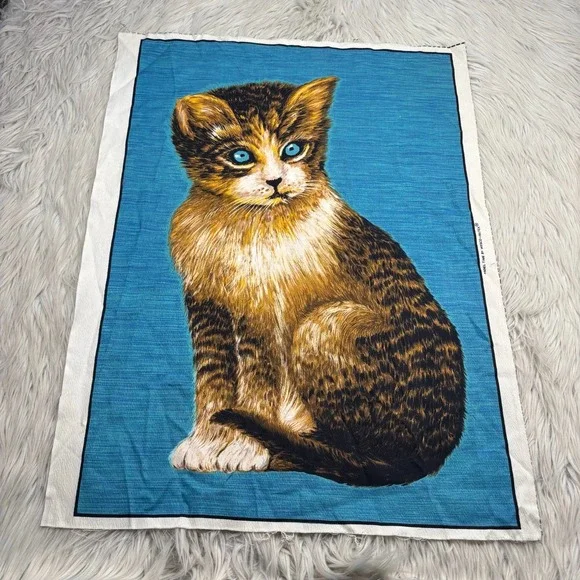 Vintage‎ Wesco-Reltex Kitty Cat Fabric Panel Needle Craft Tapestry 19.5