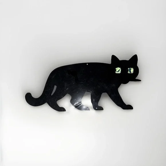 VINTAGE METAL BLACK CAT GARDEN GLASS MARBLE EYES