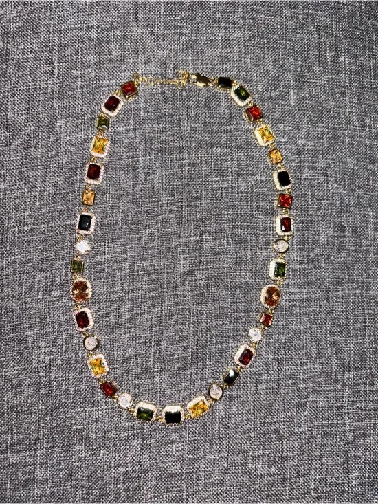 Gold Multi-Color Crystal Tennis Necklace - Jewelry