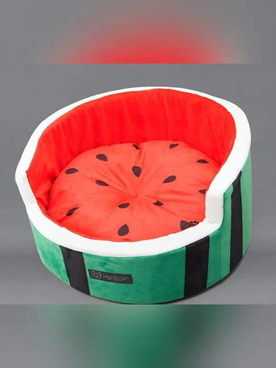 Nandog Watermelon Pet Bed - Red & Green Plush 18