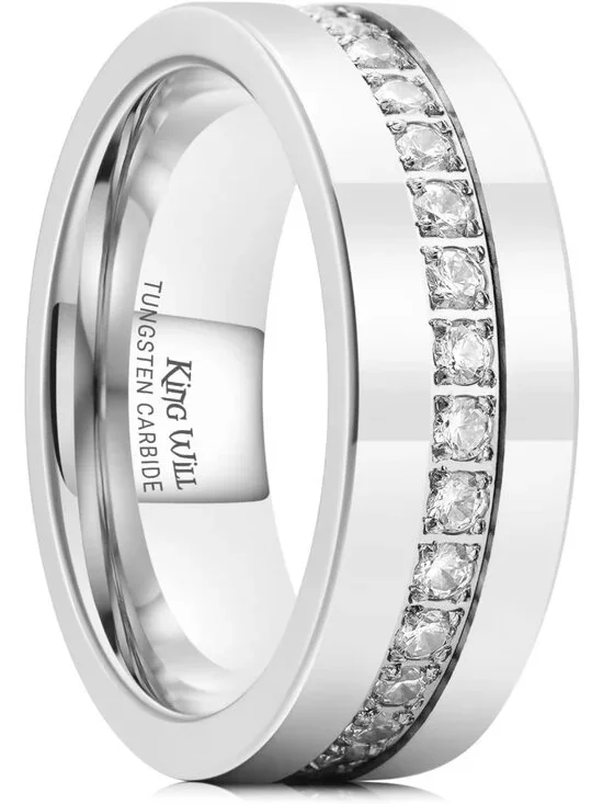 Stylish Men's Tungsten Wedding Band with Sparkling Cubic Zircon Inlay, Size