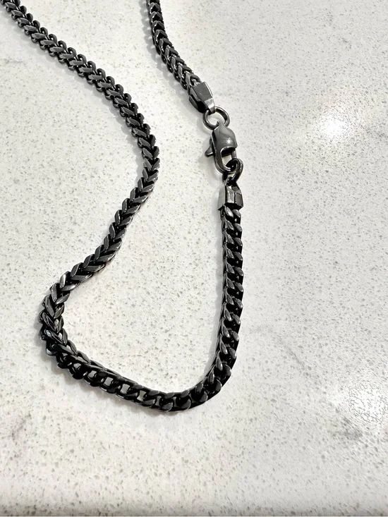 Black Cuban and Wheat Chain Necklace