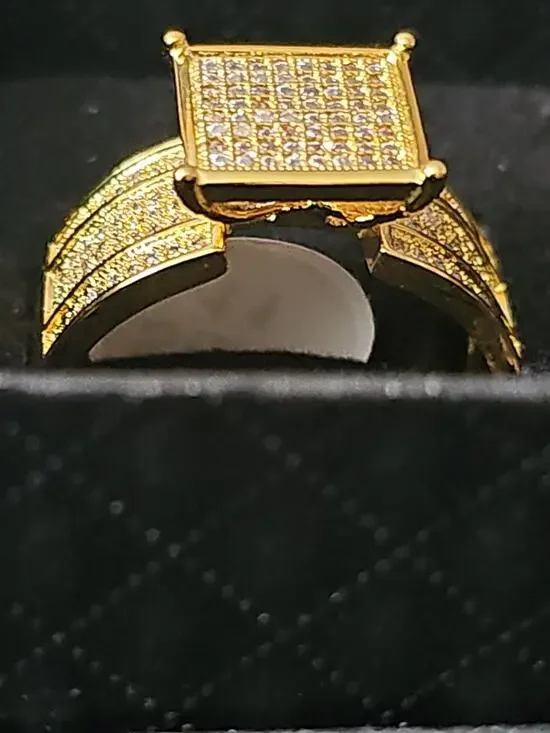 Size 12 Gold-Plated Ring Square Cluster CZ Stones 23.2mm