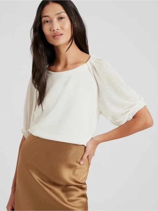 Banana Republic Off-White Balloon-Sleeve Blouse