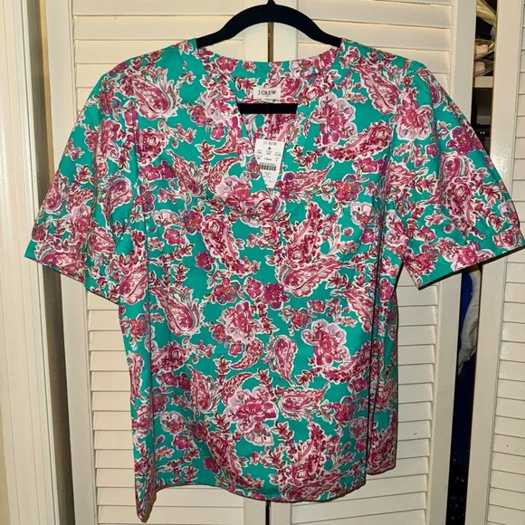 NWT J. Crew Floral Blouse in Pink and Aqua