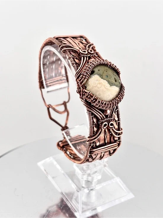 HANDMADE Jasper Wire Wrapped Copper Statement Bracelet, Unisex Jewelry Gift